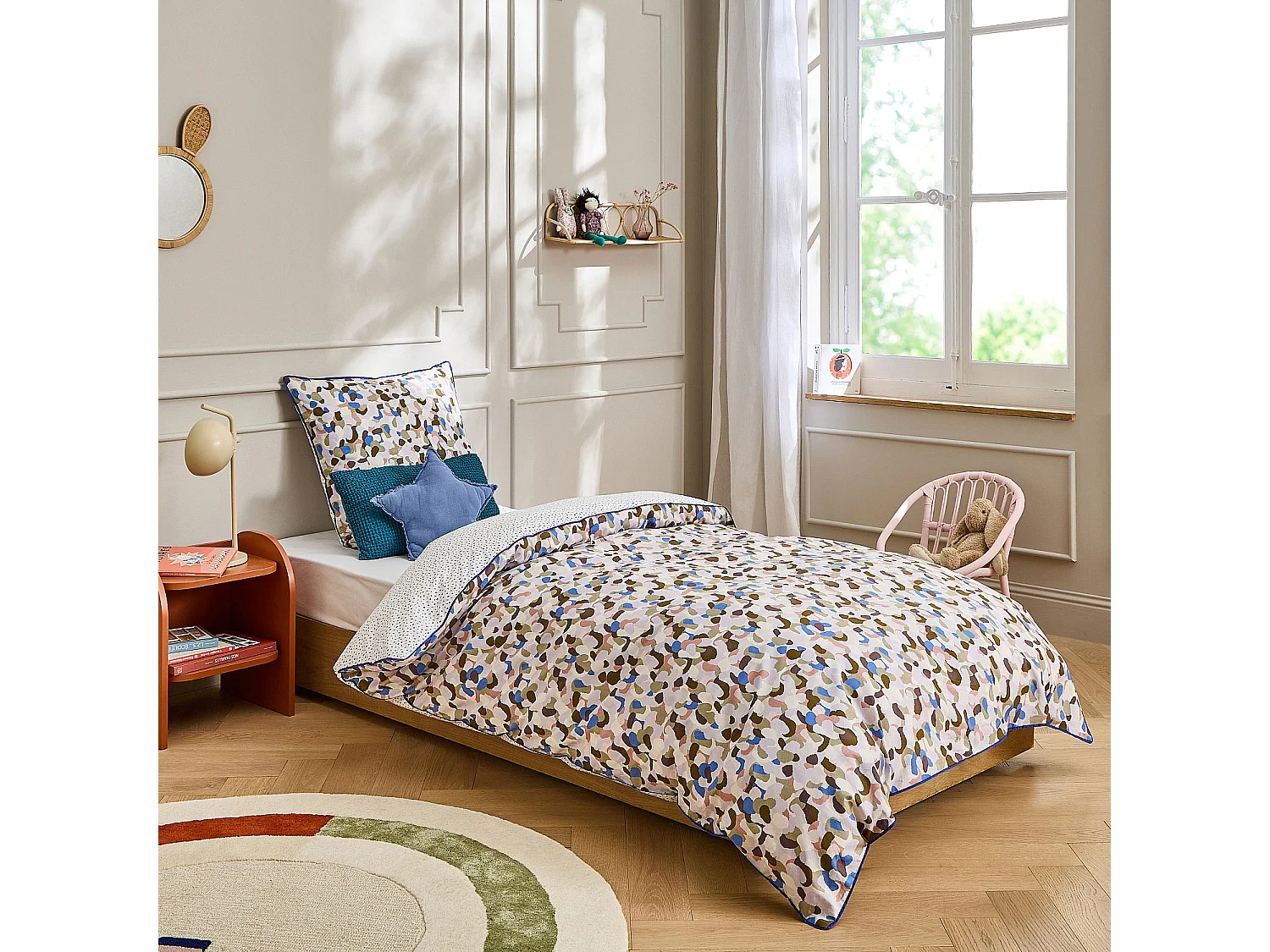 Parure de lit en percale de coton bio - 140 x 200 cm - Motifs multicolores - Design by Floriane Jacques