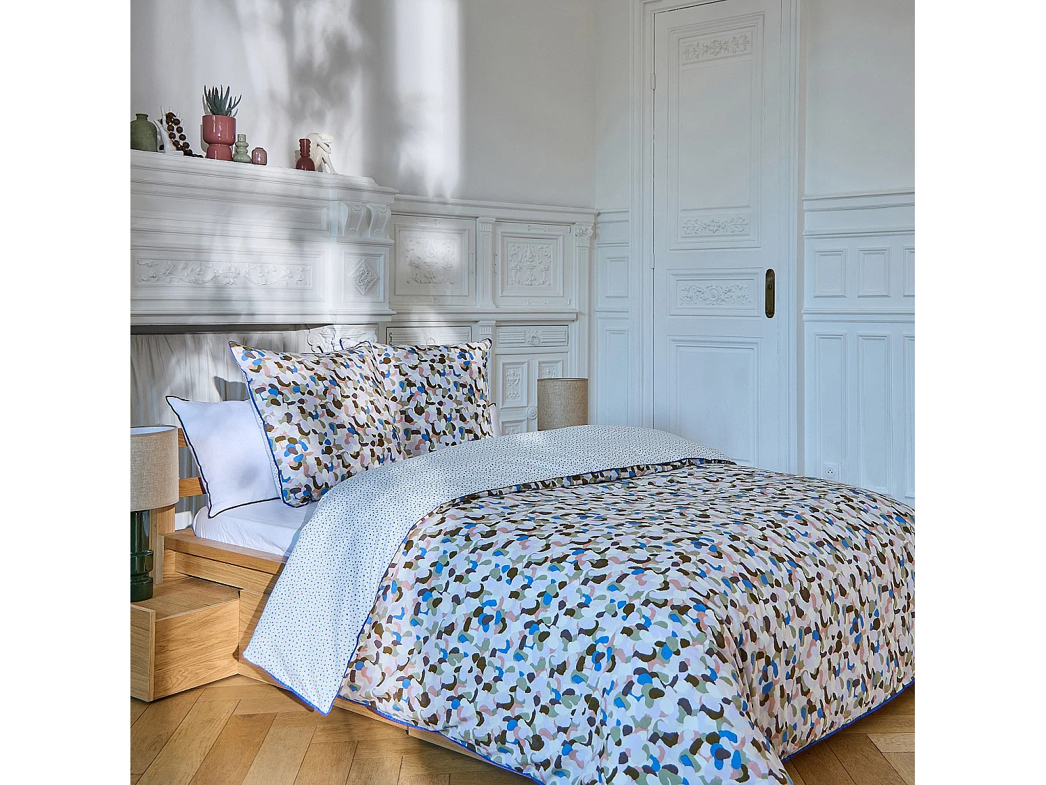 Parure de lit en percale de coton bio - 260 x 240 cm - Motifs multicolores - Design by Floriane Jacques