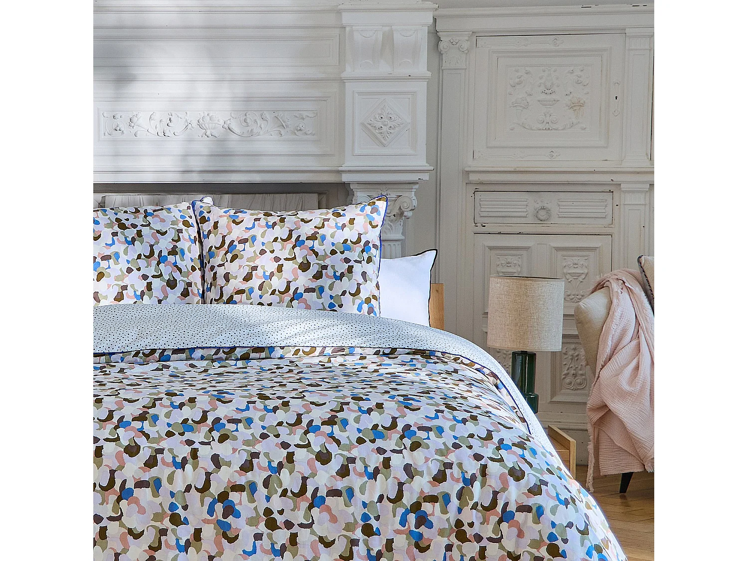 Parure de lit en percale de coton bio - 260 x 240 cm - Motifs multicolores - Design by Floriane Jacques