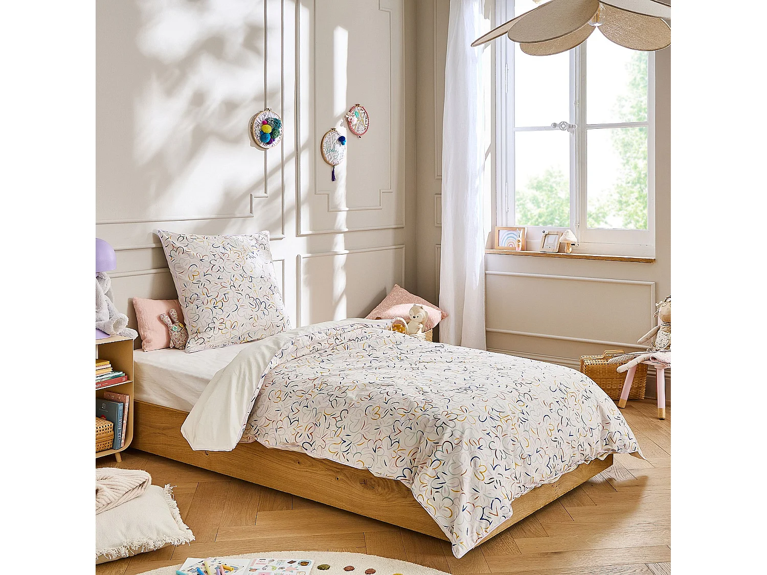 Habitat - Parure de lit en percale de coton bio - 140 x 200 cm - Motifs à fleurs - Design by Floriane Jacques - Albane