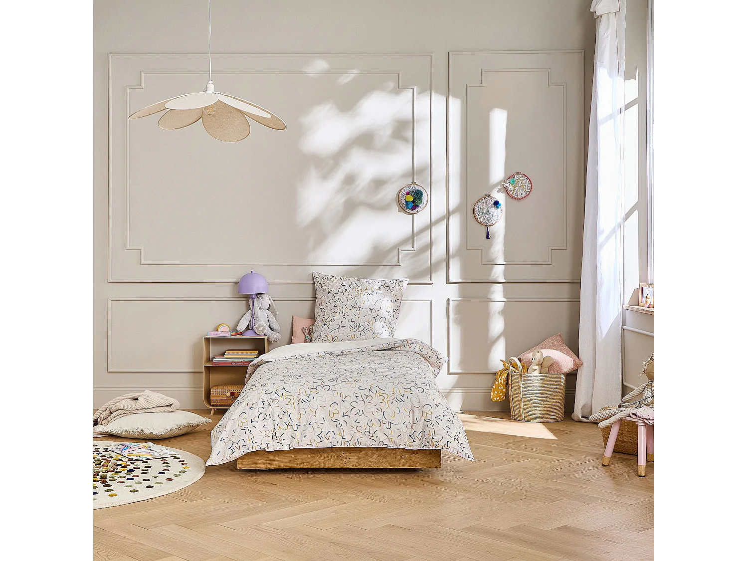 Habitat - Parure de lit en percale de coton bio - 140 x 200 cm - Motifs à fleurs - Design by Floriane Jacques - Albane