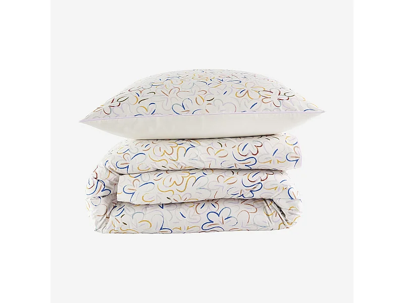 Habitat - Parure de lit en percale de coton bio - 140 x 200 cm - Motifs à fleurs - Design by Floriane Jacques - Albane