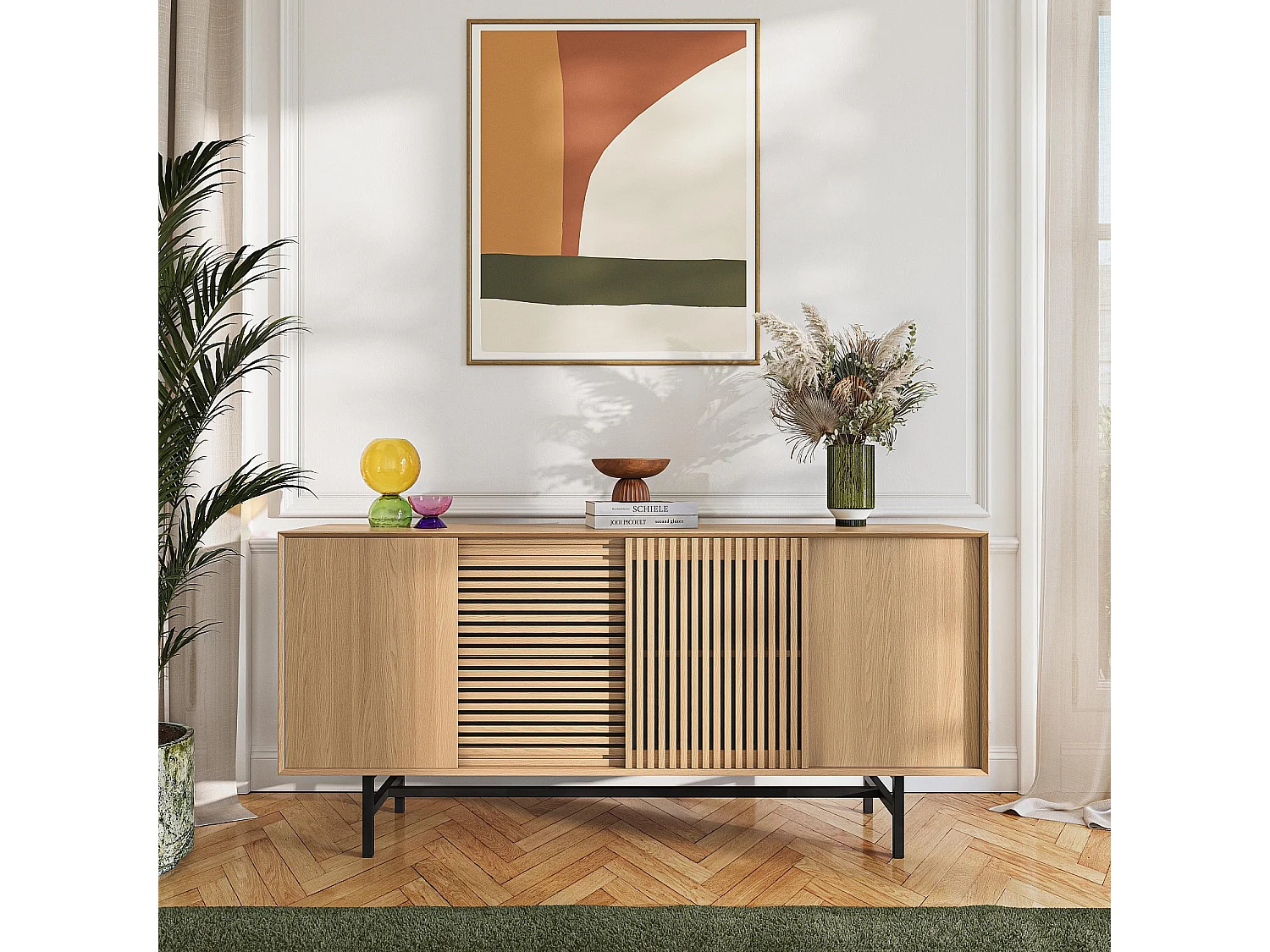 Habitat - Buffet bas 4 portes en chêne - Naturel - Design by Céline Mognon Fichet - Elya