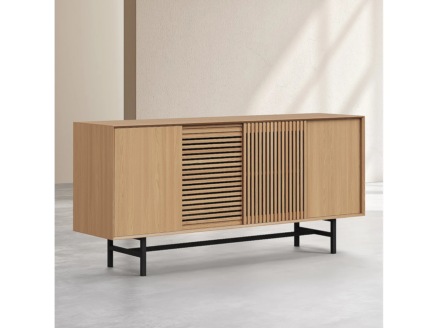 Buffet bas 4 portes en chêne - Naturel - Design by Céline Mognon Fichet