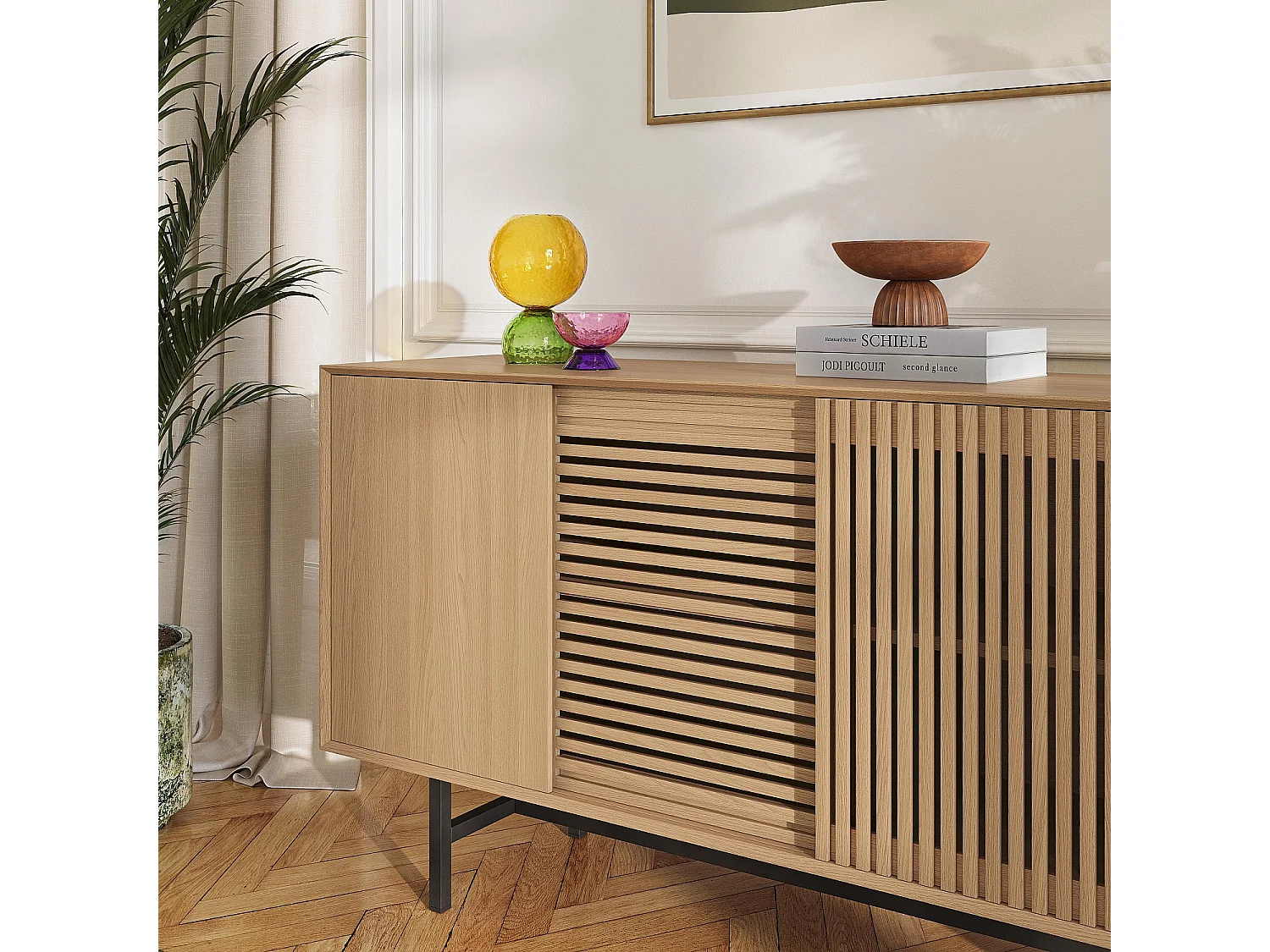 Buffet bas 4 portes en chêne - Naturel - Design by Céline Mognon Fichet