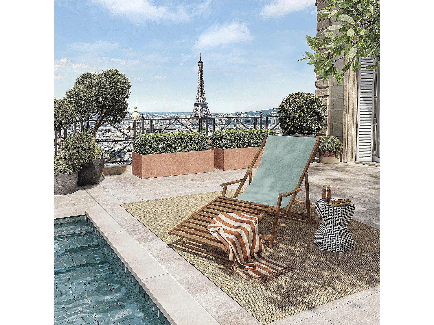 Habitat - Chilienne en chêne avec accoudoirs et toile en coton avec repose-pieds - Vert céladon - Maui