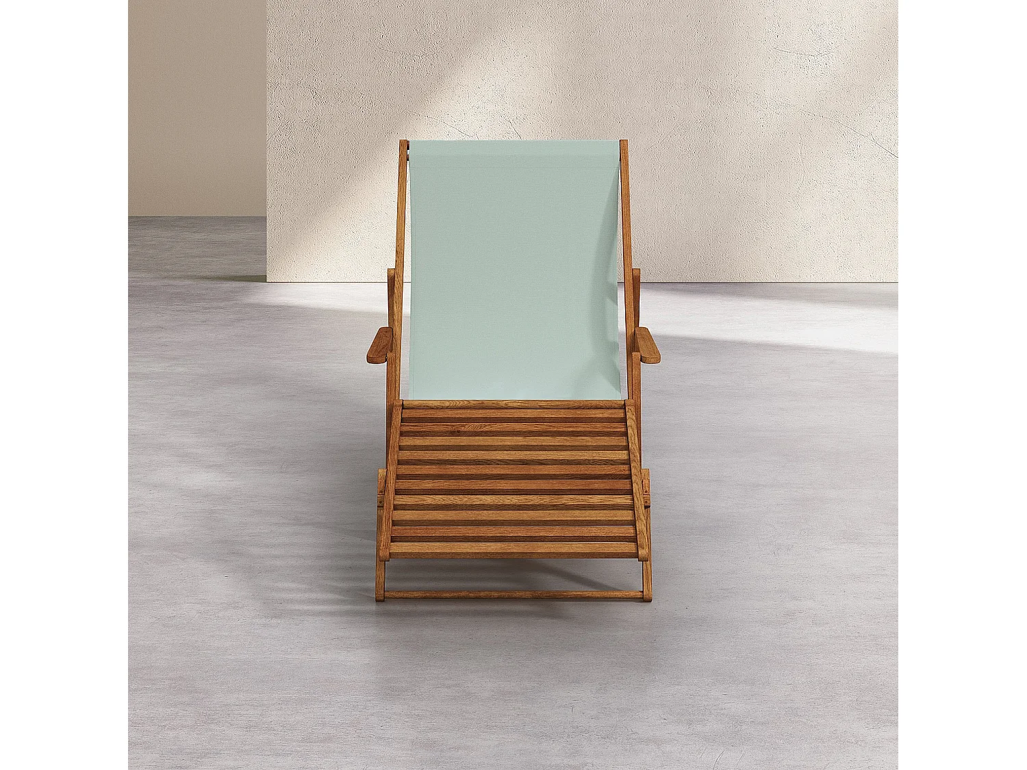 Chilienne en chêne avec accoudoirs et toile en coton avec repose-pieds - Vert céladon