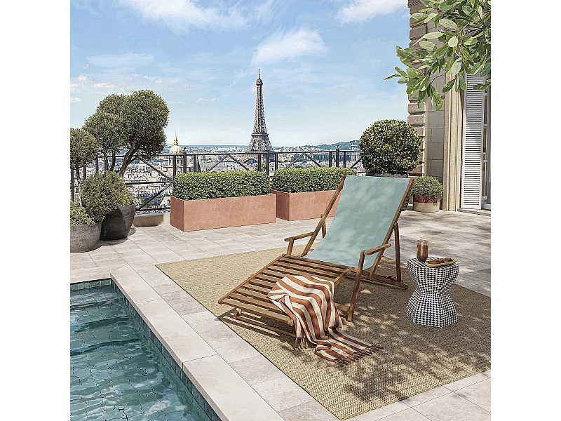 Habitat - Chilienne en chêne avec accoudoirs et toile en coton avec repose-pieds - Vert céladon - Maui