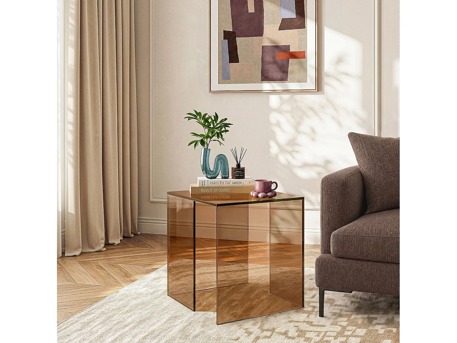 Habitat - Table d'appoint en verre trempé - Marron ambré - Design by Céline Mognon Fichet ALYSSA