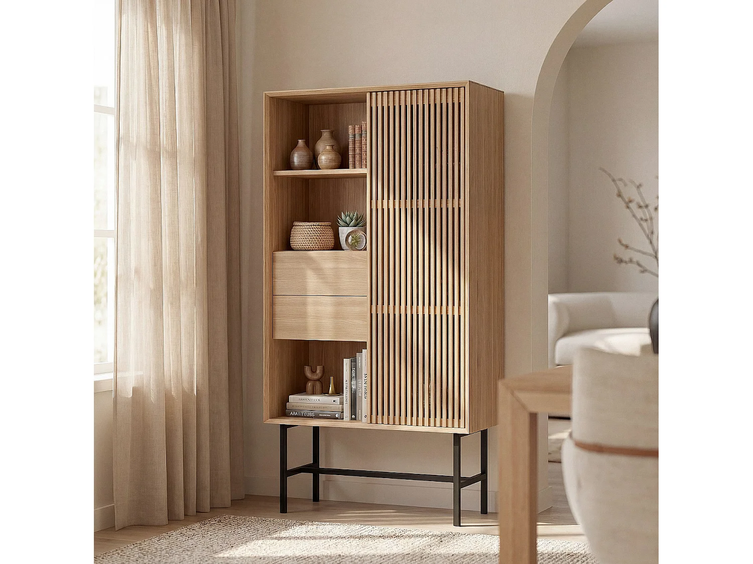 Buffet haut 1 porte et 2 tiroirs en chêne - Naturel - Design by Céline Mognon Fichet