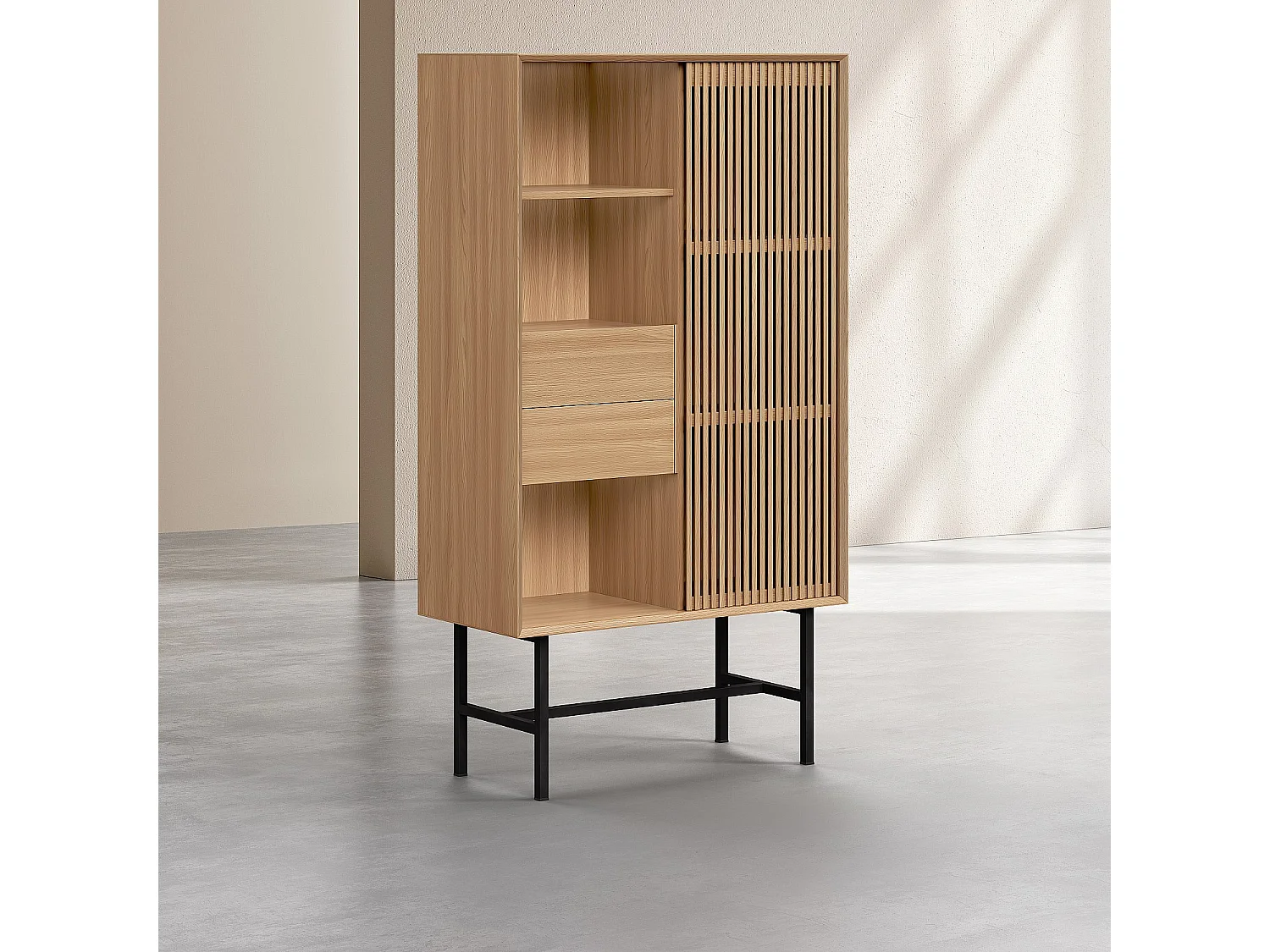 Buffet haut 1 porte et 2 tiroirs en chêne - Naturel - Design by Céline Mognon Fichet