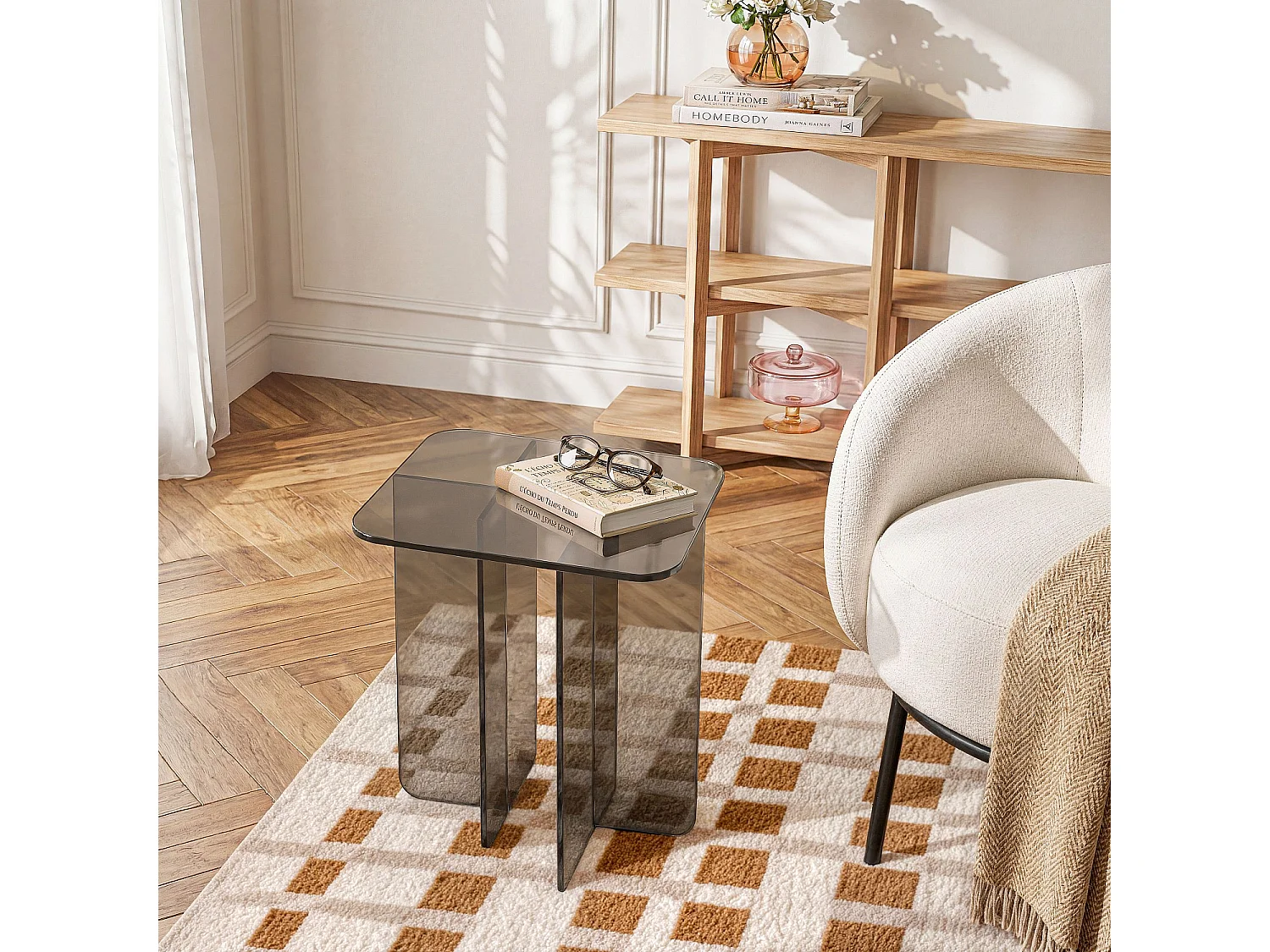 Table d'appoint en verre trempé - Brun cendré - Design by Céline Mognon Fichet