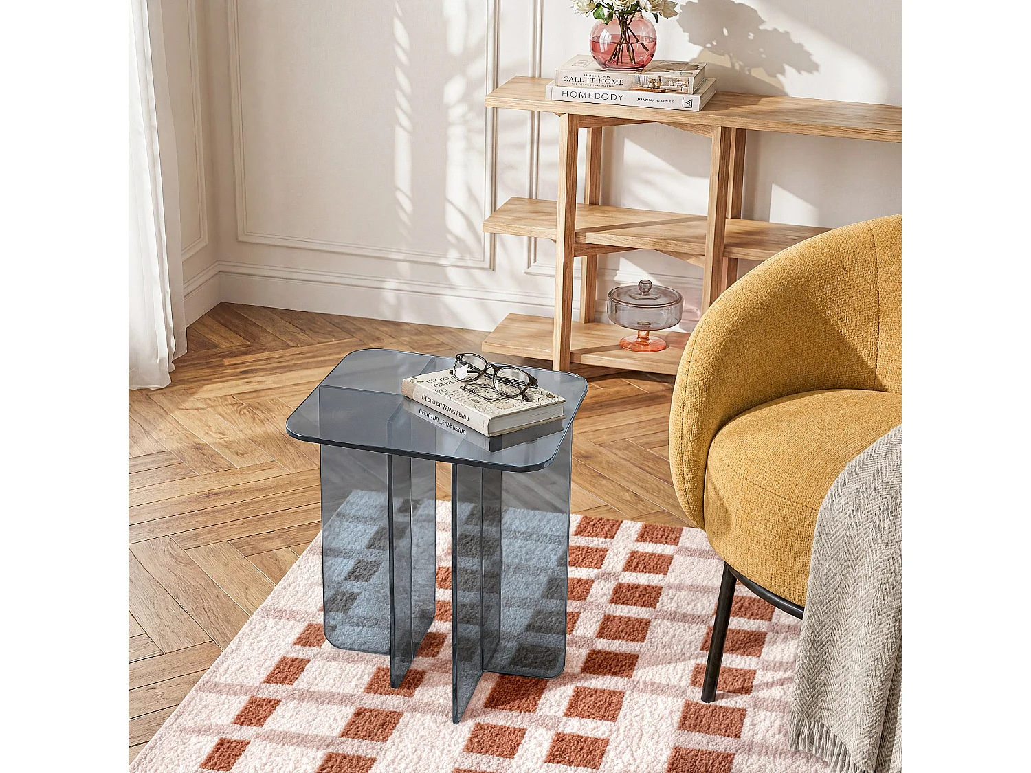 Table d'appoint en verre trempé - Gris fumé - Design by Céline Mognon Fichet