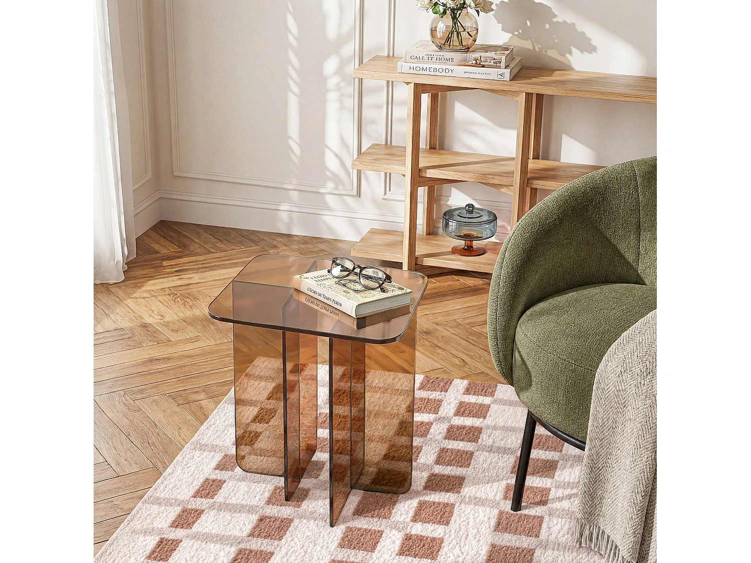 Table d'appoint en verre trempé - Marron ambré - Design by Céline Mognon Fichet