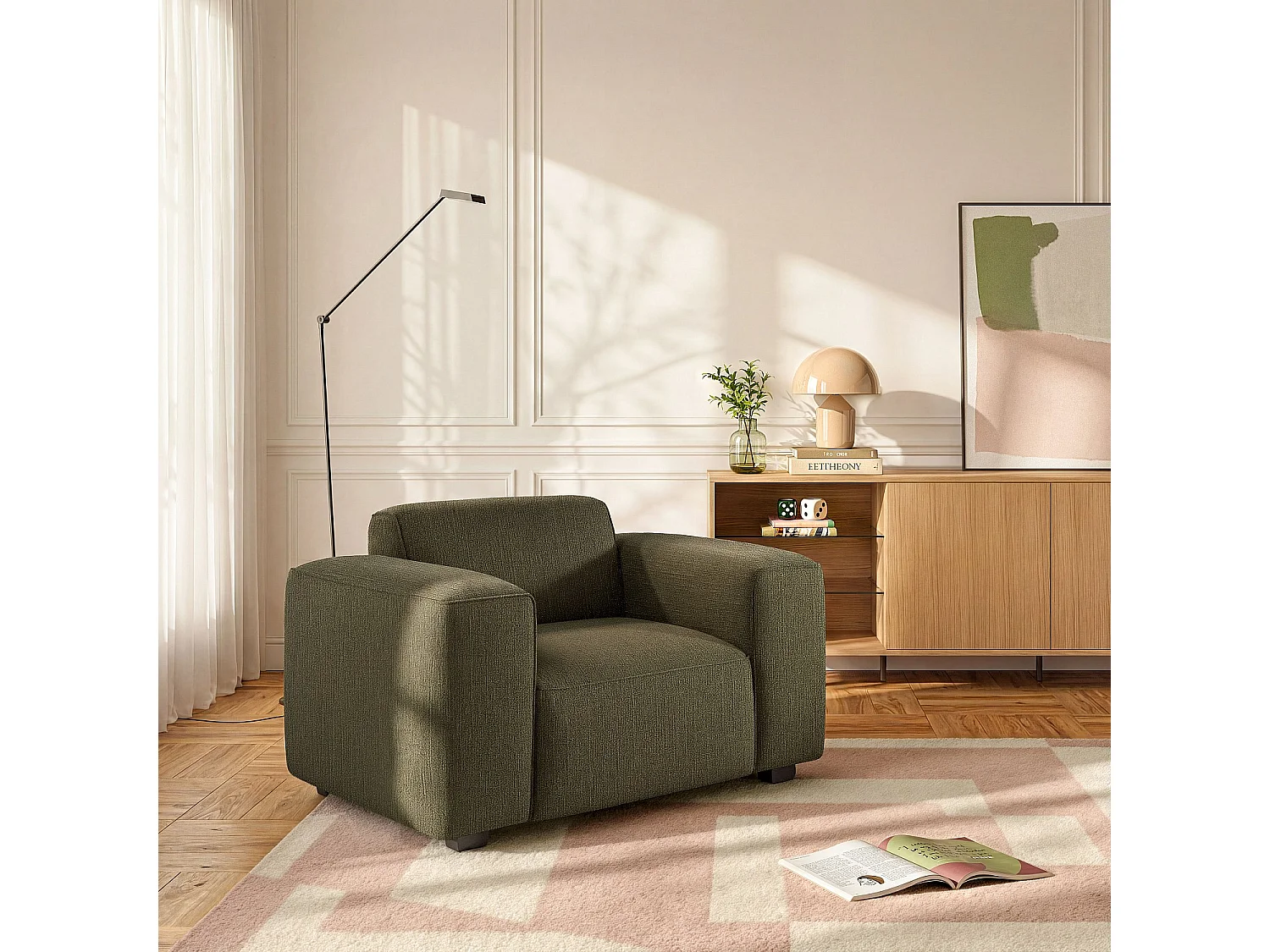 Habitat - Fauteuil en tissu bouclette courte Mira - Vert sapin - Posada II