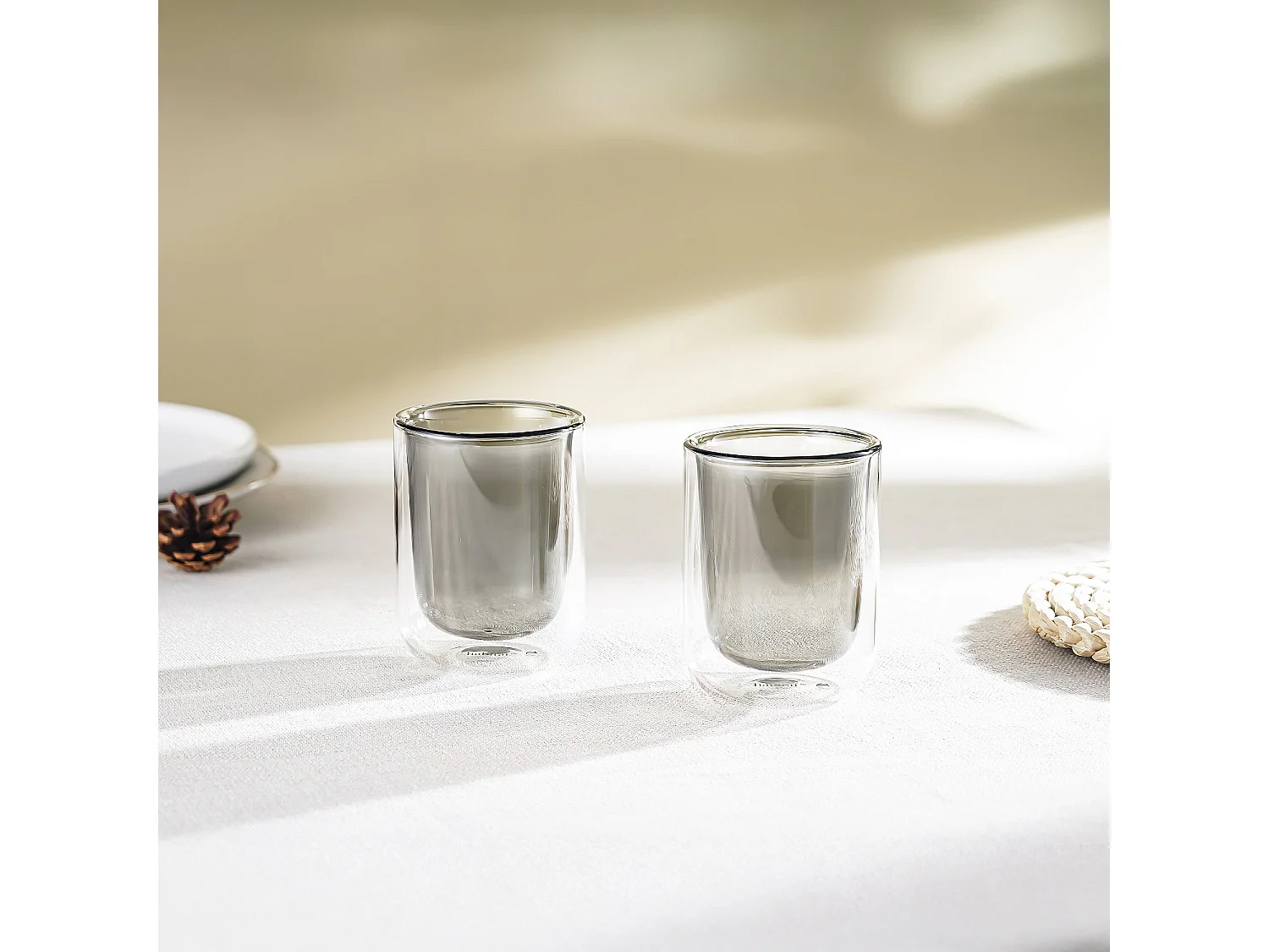 Lot de 2 tasses double paroi en verre - 20 cl  - Gris
