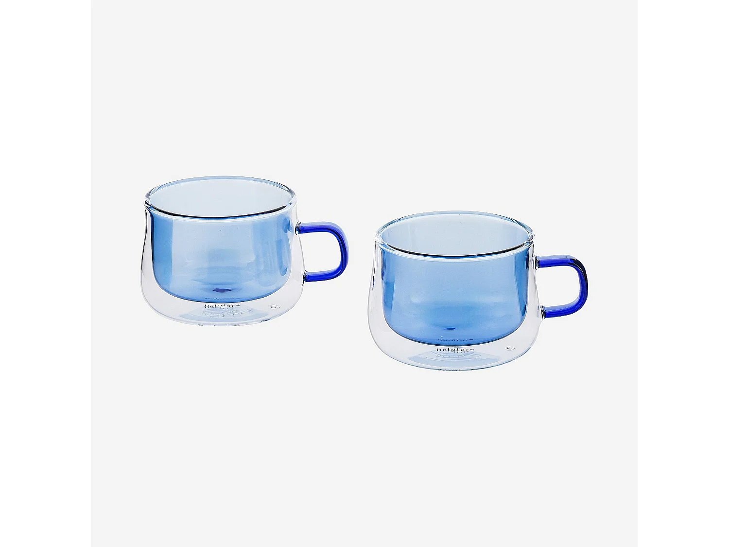 Lot de 2 tasses double paroi en verre avec anse  - 22 cl - Bleu