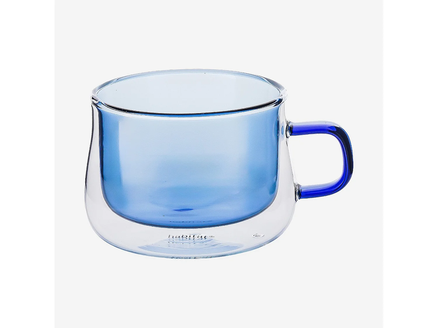 Lot de 2 tasses double paroi en verre avec anse  - 22 cl - Bleu