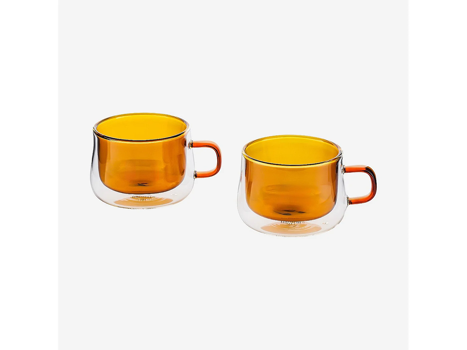Lot de 2 tasses double paroi en verre avec anse - 22 cl - Orange