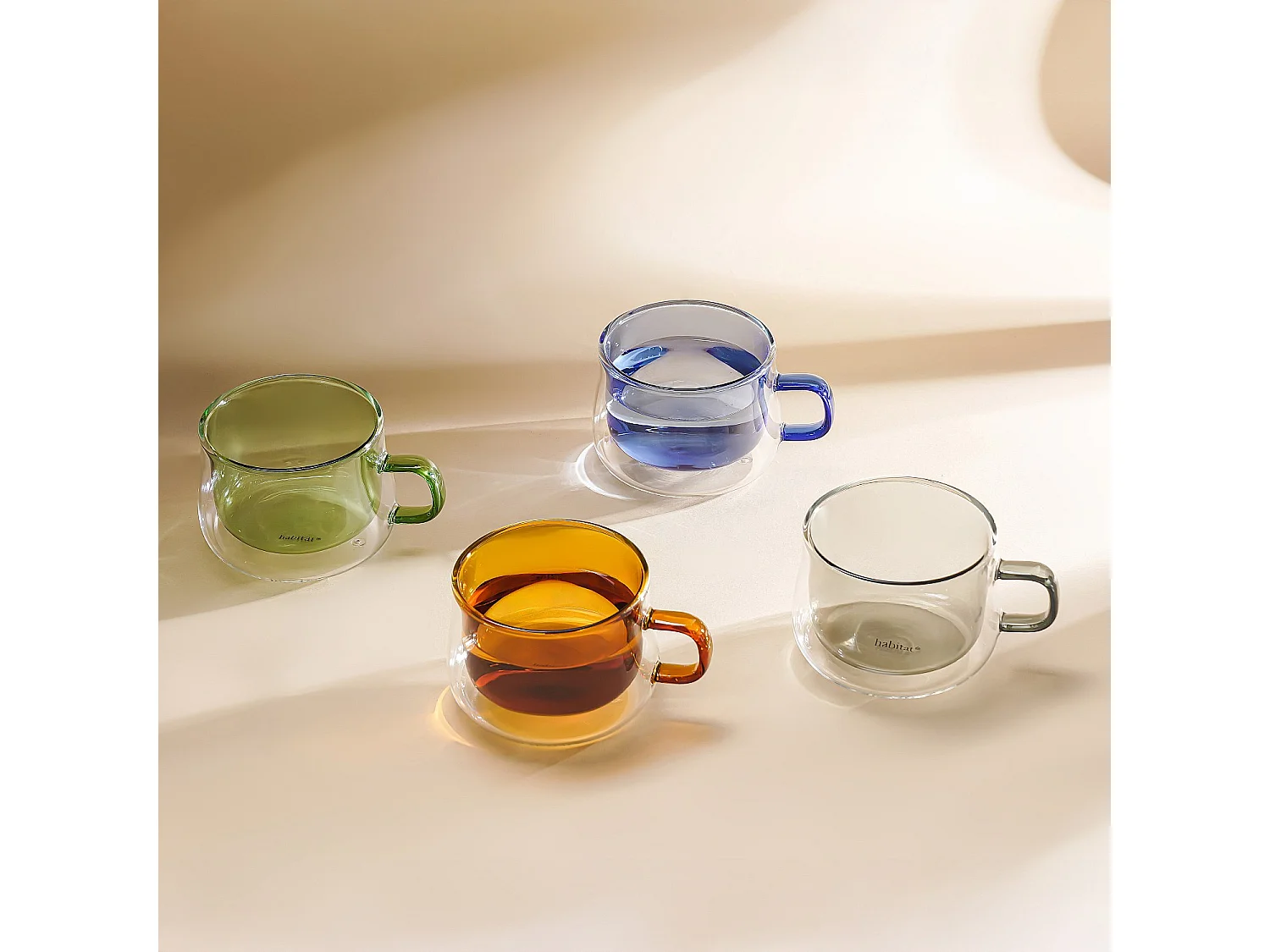 Lot de 2 tasses double paroi en verre avec anse - 22 cl - Orange