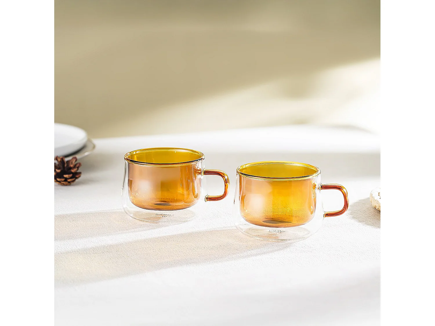 Lot de 2 tasses double paroi en verre avec anse - 22 cl - Orange