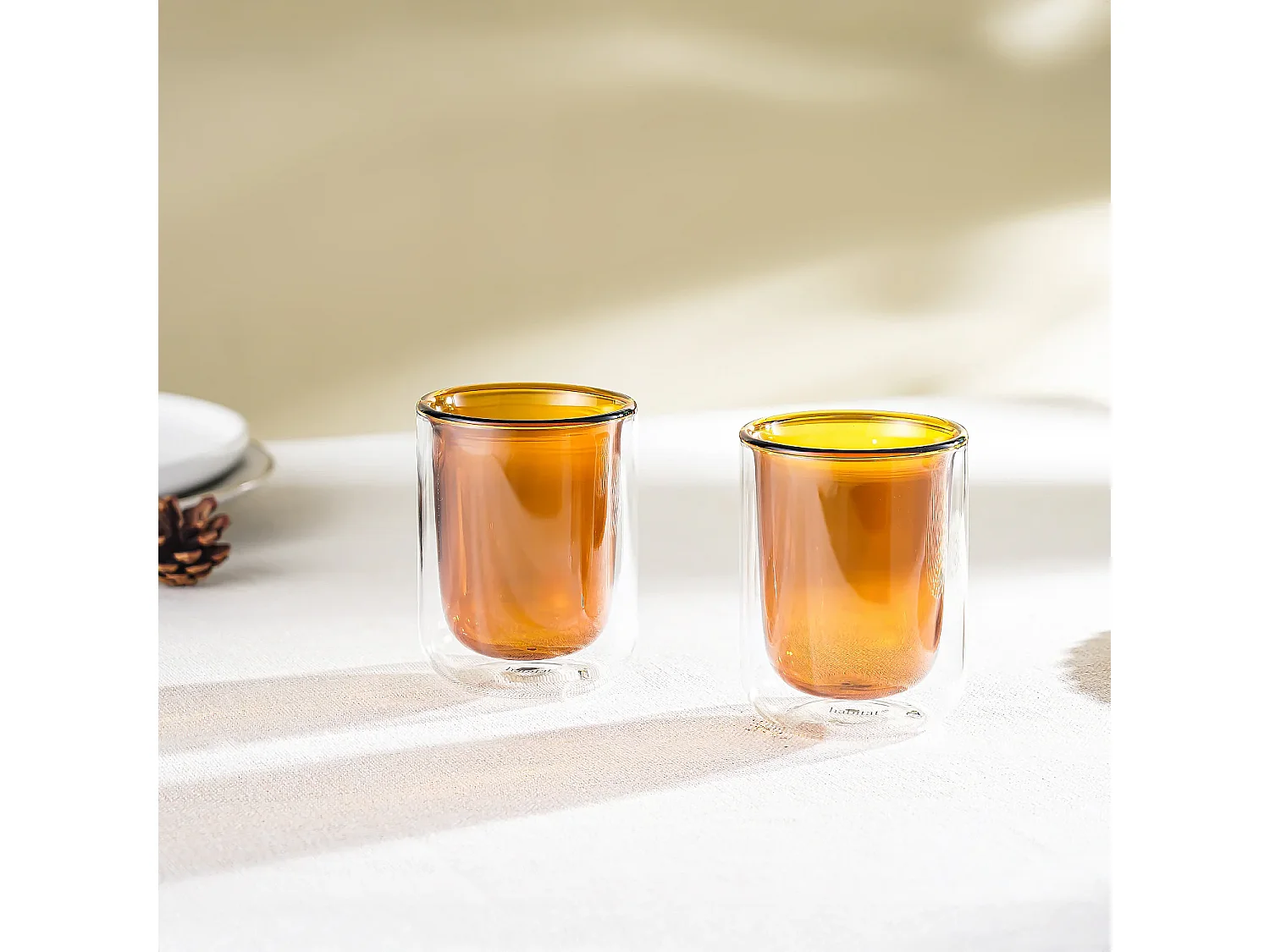 Lot de 2 tasses double paroi en verre - 20 cl  - Orange