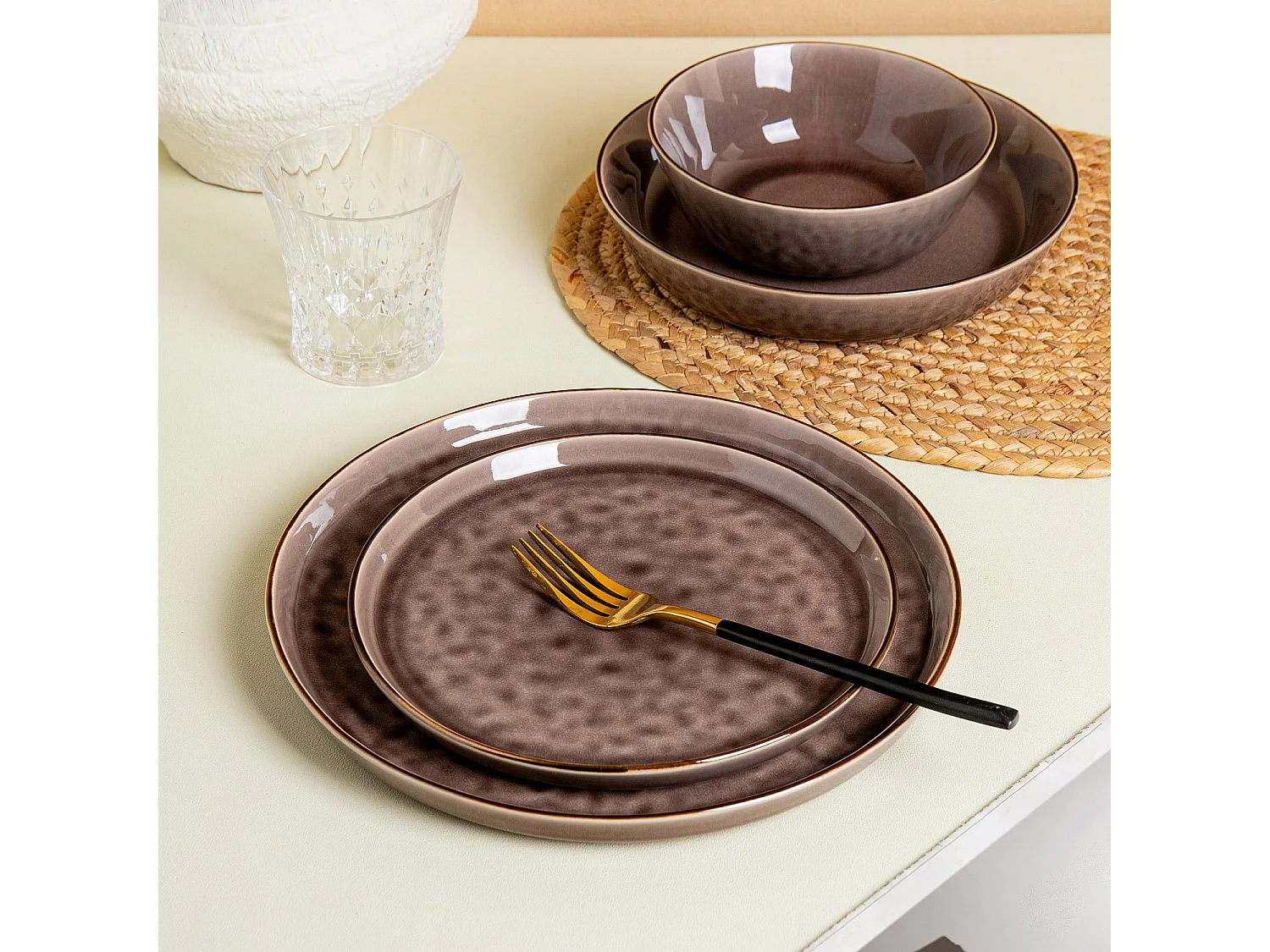 Lot de 6 bols en grès à émail réactif - Marron glacé