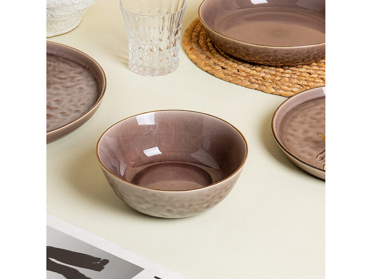 Lot de 6 bols en grès à émail réactif - Marron glacé