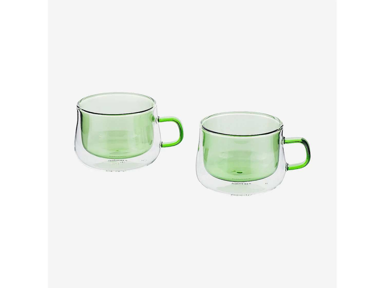 Lot de 2 tasses double paroi en verre avec anse - 22 cl - Vert
