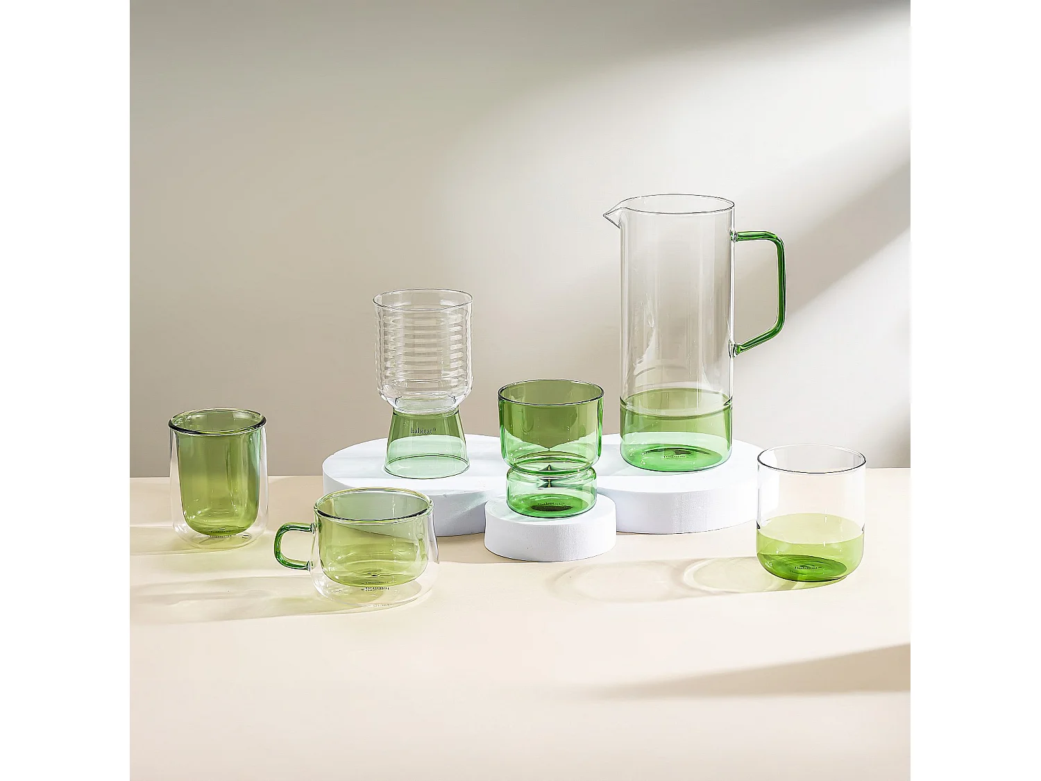 Lot de 2 tasses double paroi en verre avec anse - 22 cl - Vert