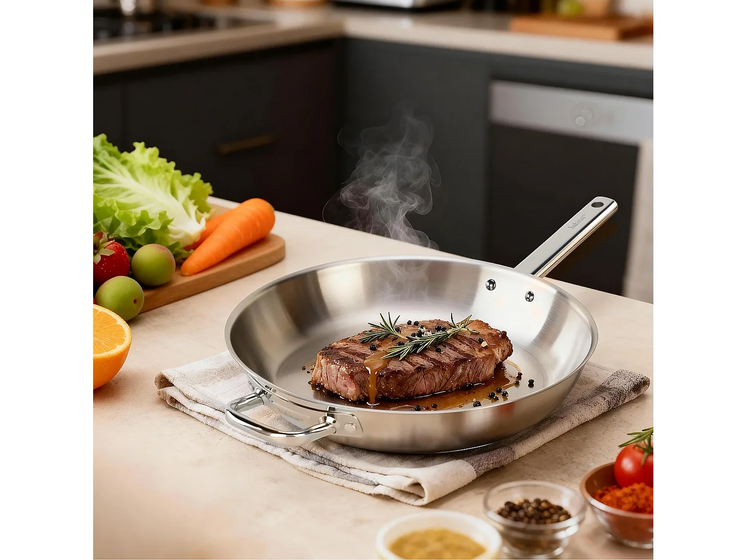 Poêle en acier inoxydable tous feux - 32 cm