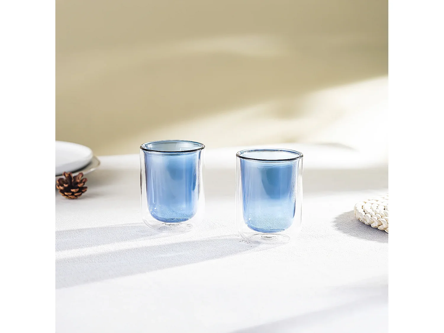 Lot de 2 tasses double paroi en verre - 20 cl  - Bleu