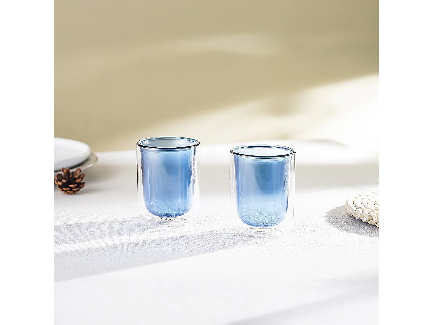 Lot de 2 tasses double paroi en verre - 20 cl  - Bleu