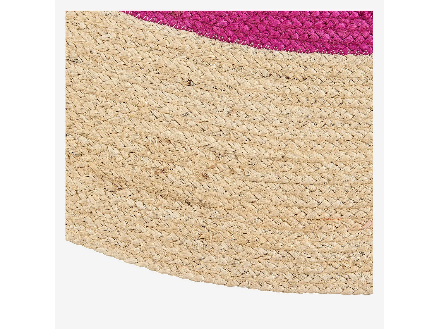 Tapis d'extérieur rond en jute déperlant - 200 cm - Naturel et Fuchsia - Design by Floriane Jacques