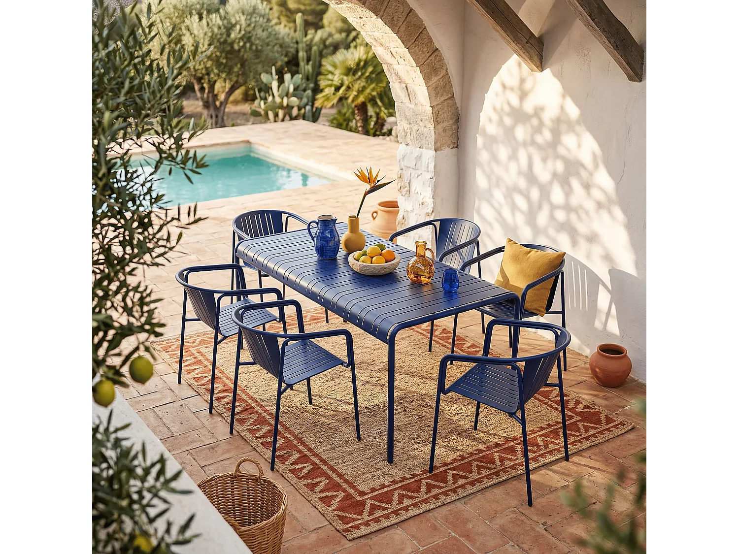 Chaise de jardin en acier avec accoudoirs - Bleu nuit