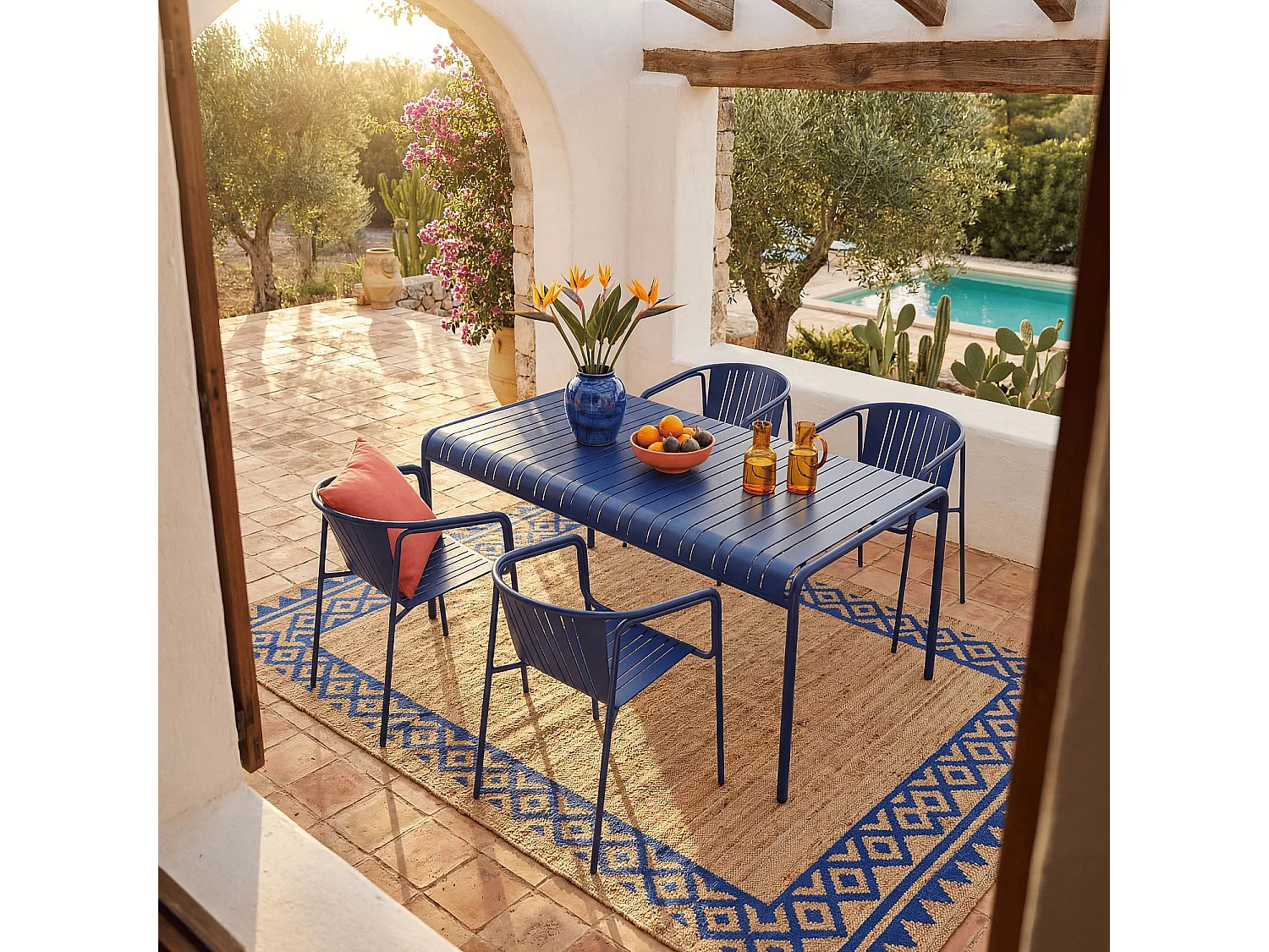 Chaise de jardin en acier avec accoudoirs - Bleu nuit