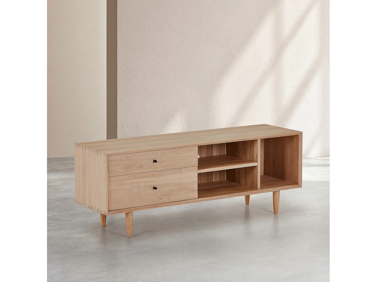 Habitat - Meuble TV 2 tiroirs en chêne massif - Naturel - Eugenie