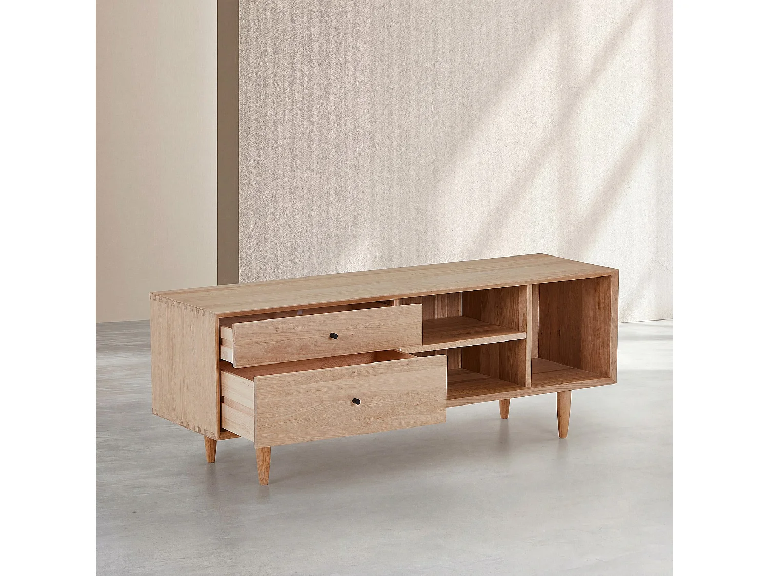 Habitat - Meuble TV 2 tiroirs en chêne massif - Naturel - Eugenie