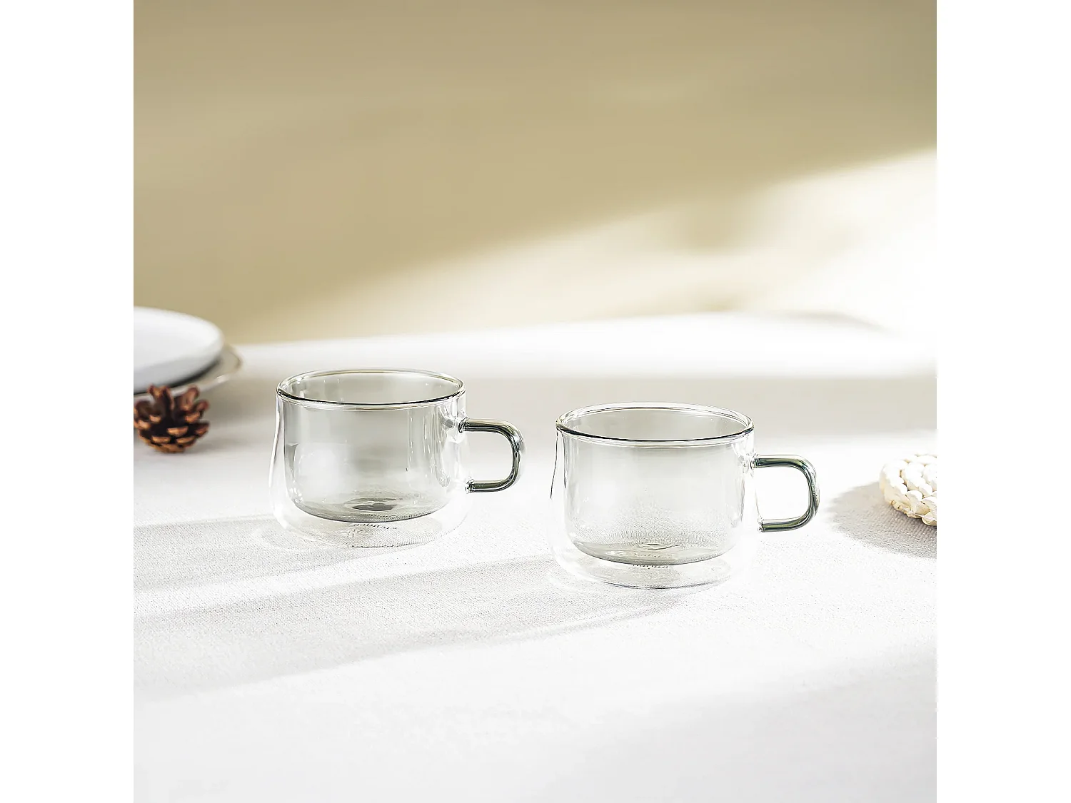 Lot de 2 tasses double paroi en verre avec anse - 22 cl - Gris