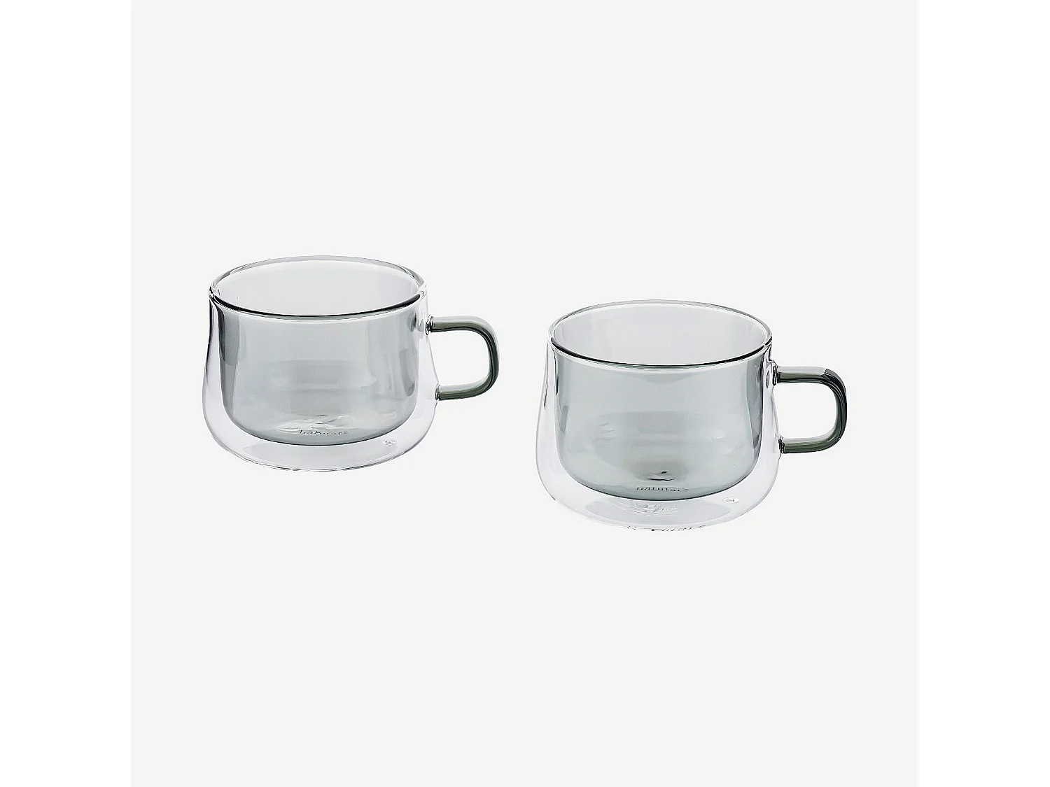 Lot de 2 tasses double paroi en verre avec anse - 22 cl - Gris