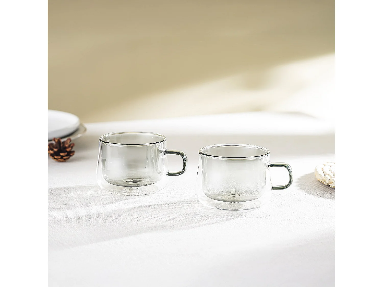 Lot de 2 tasses double paroi en verre avec anse - 22 cl - Gris