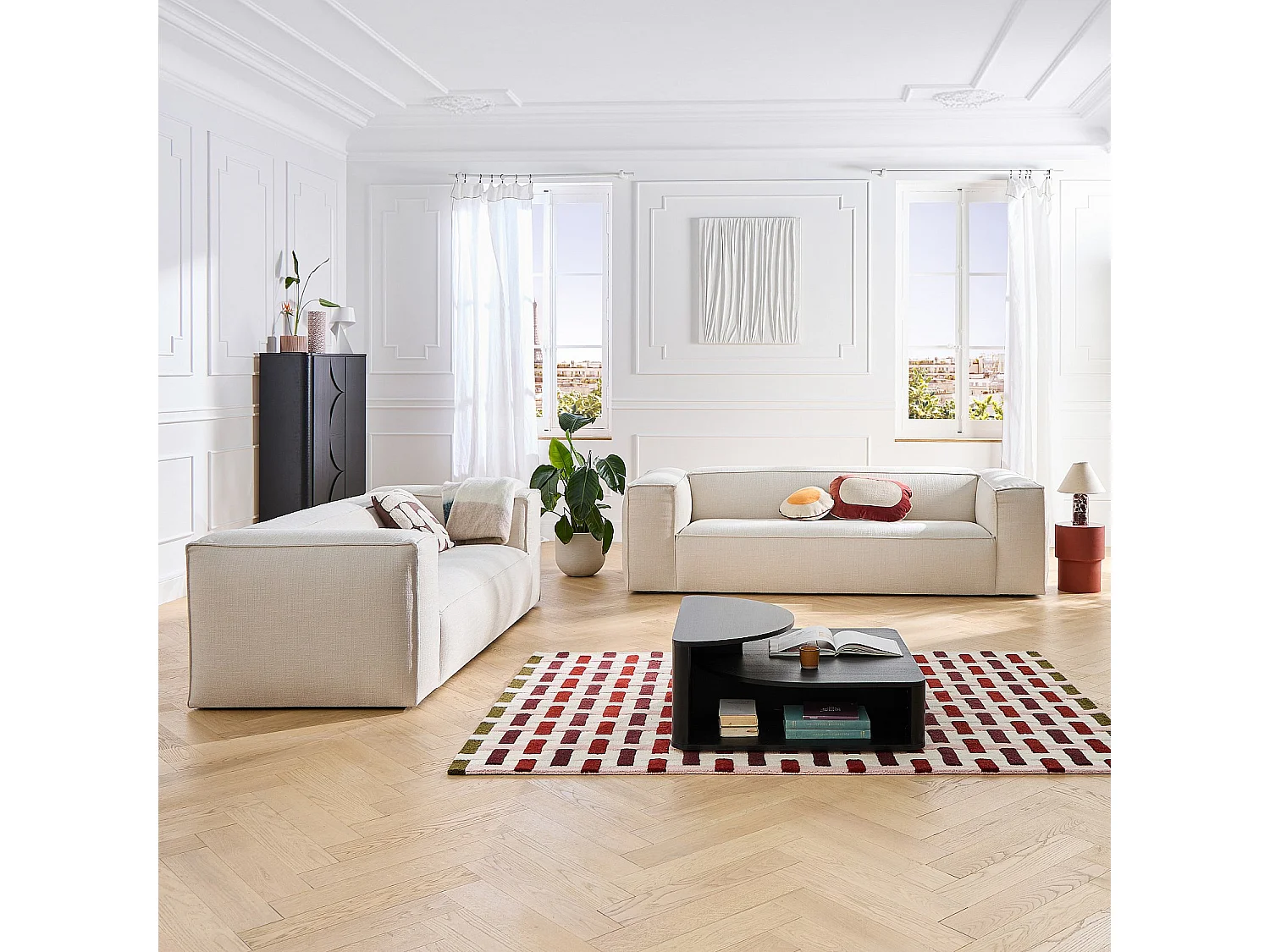 Ensemble de canapés 3 et 4 places en tissu bouclette courte Mira - Ivoire