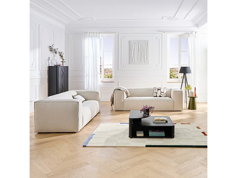 Habitat - Ensemble de canapés 3 et 4 places en tissu bouclette courte Mira - Ivoire - Edwin