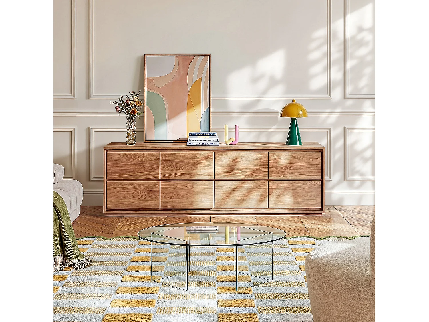 Habitat - Meuble TV 4 tiroirs en chêne massif - Naturel - Sylvestre