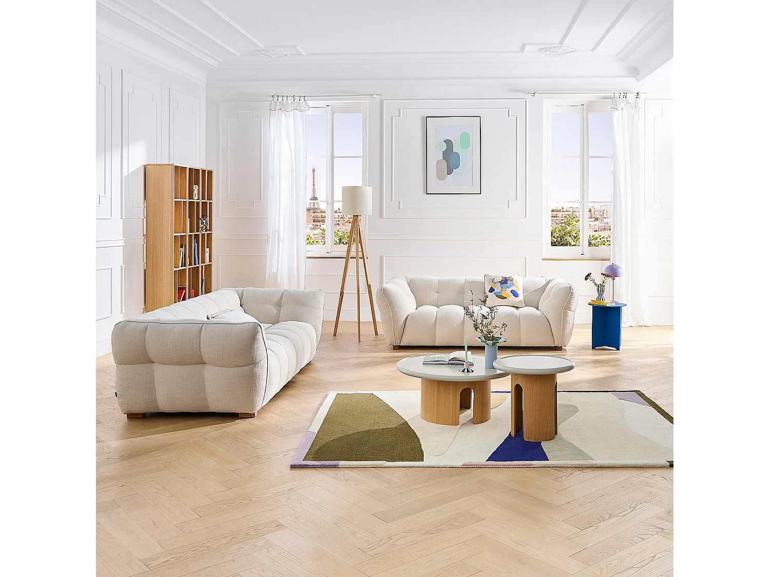 Habitat - Ensemble de canapés 3 et 4 places en tissu bouclette courte Mira - Ivoire - Dalvi