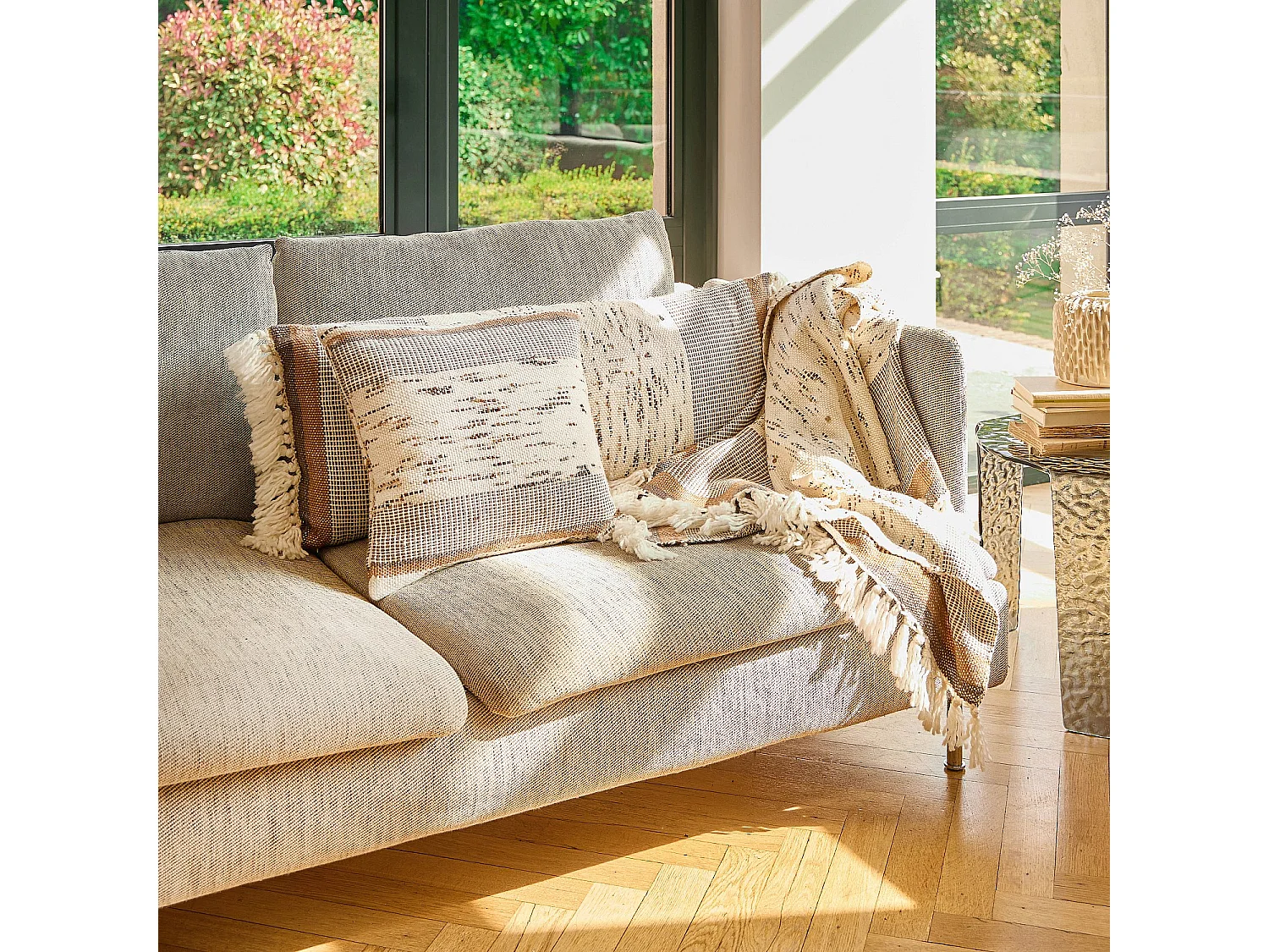Plaid en laine et soie - 130 x 170 cm - Brun