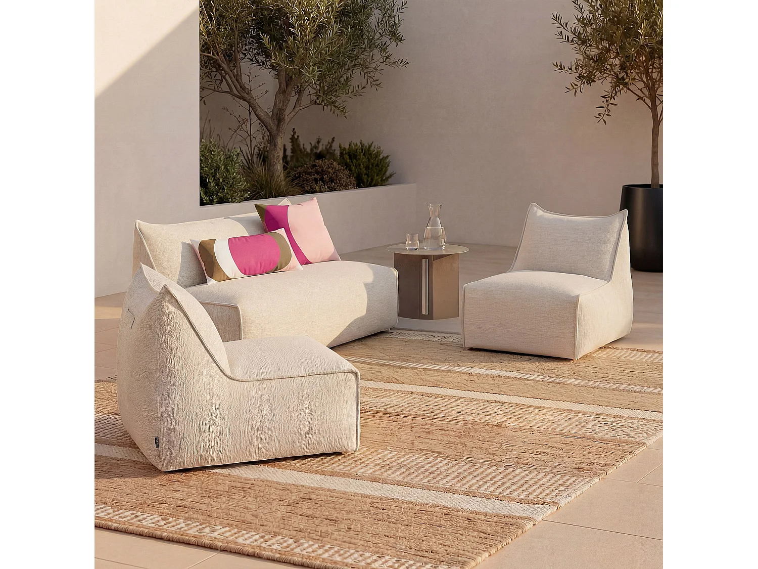 Canapé de jardin 2 places en tissu déperlant - Crème