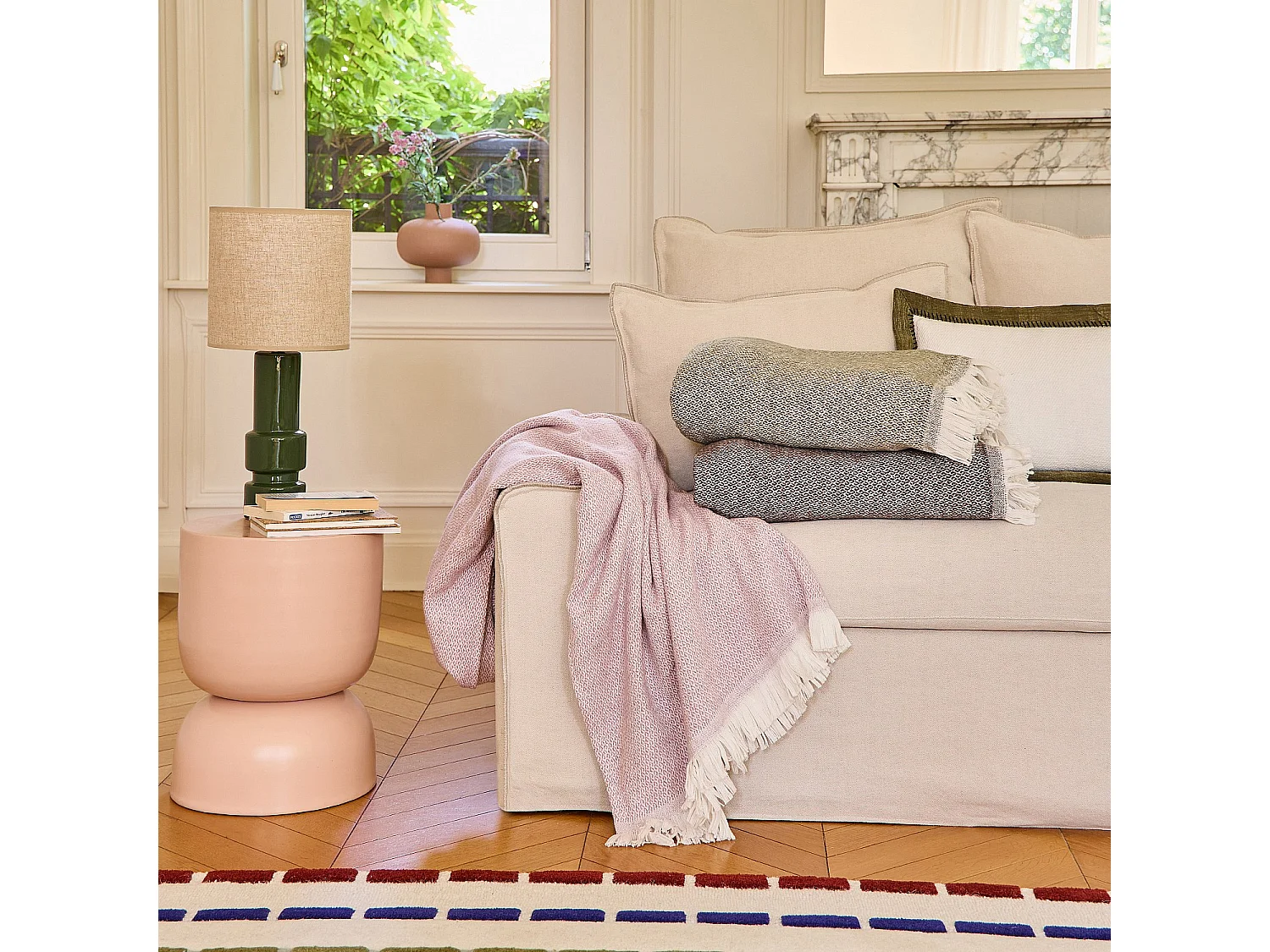 Habitat - Plaid à franges en coton et laine recyclés - 120 x 180 cm - Vert Kaki - Briac