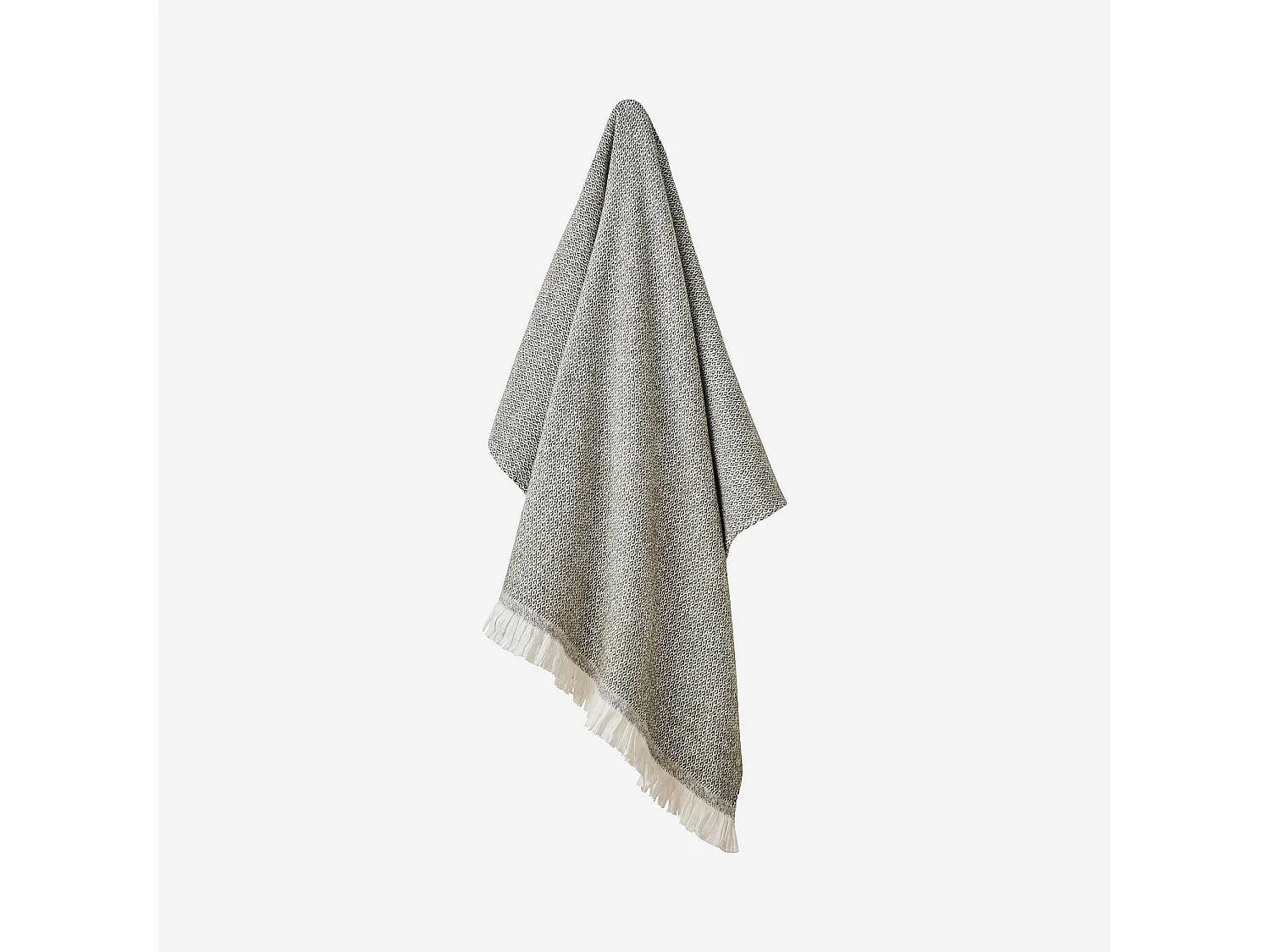 Plaid à franges en coton et laine recyclés - 120 x 180 cm - Vert Kaki