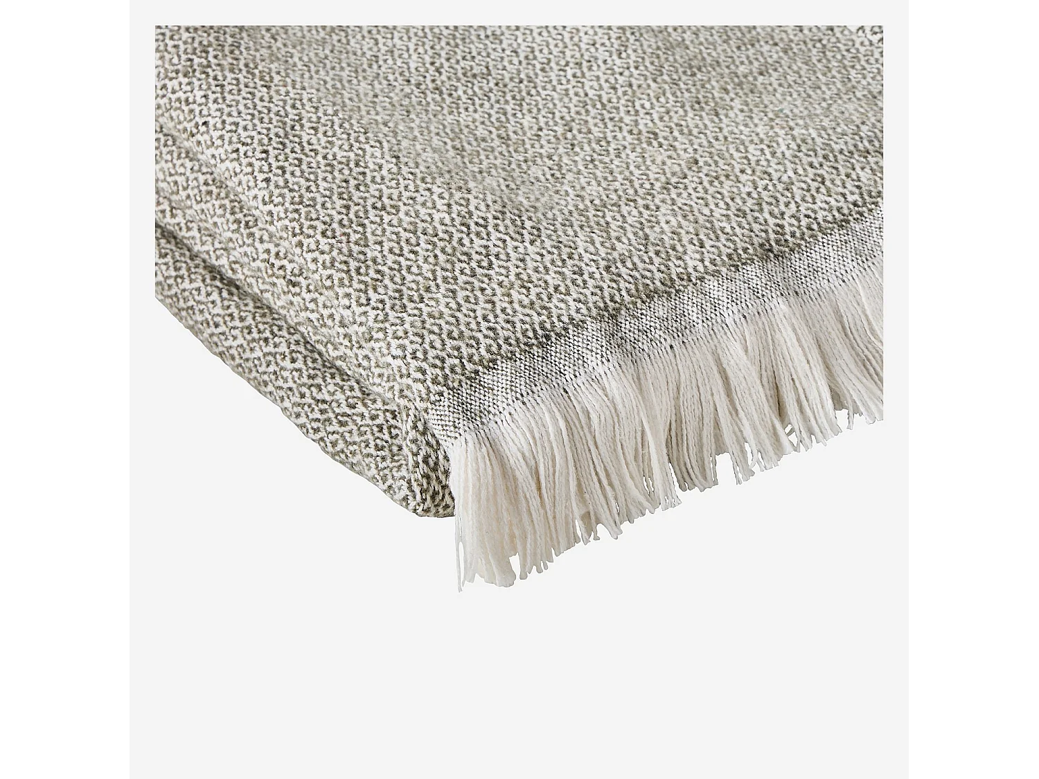 Plaid à franges en coton et laine recyclés - 120 x 180 cm - Vert Kaki